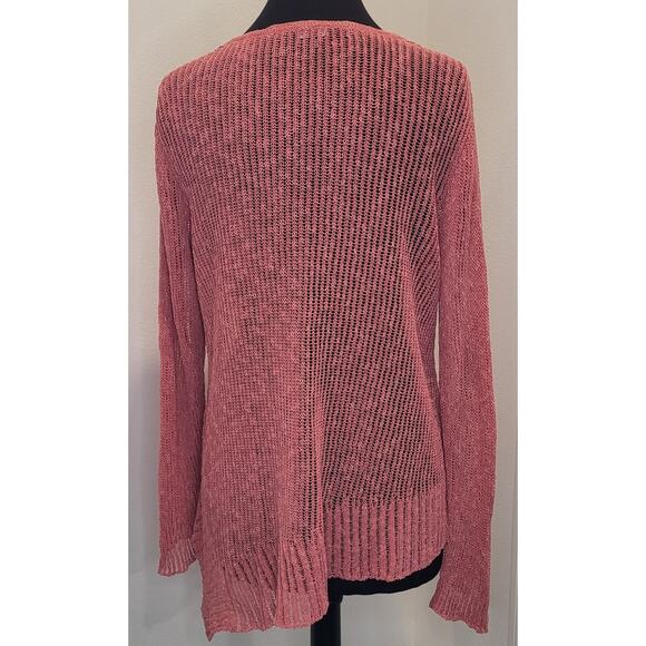 Eileen Fisher Pink Asymmetrical Side Hem Open Knit V-Neck Sweater – Medium - Picture 3 of 9